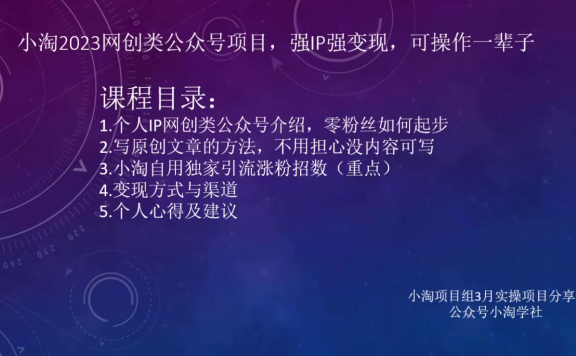 2023网创类公众号项目,强个人IP强变现,可操作一辈子